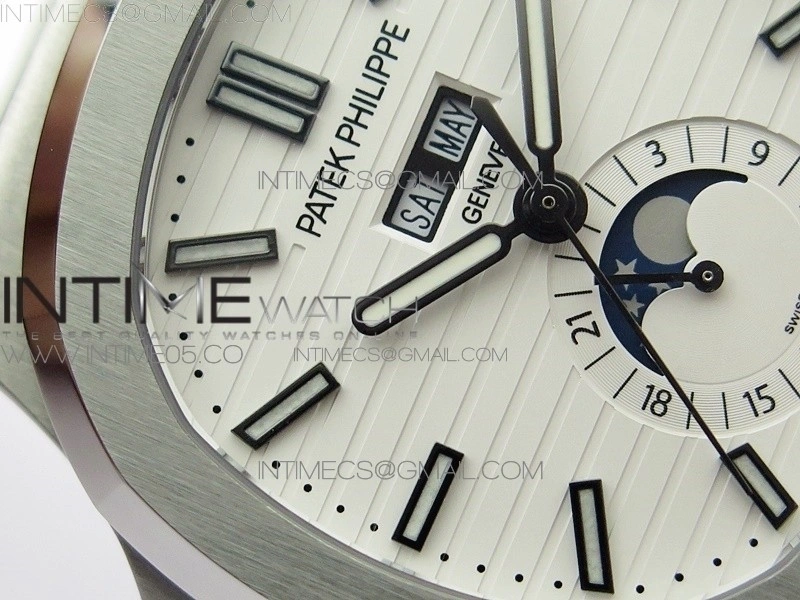NAUTILUS 5726 SS GRF 1:1 BEST EDITION WHITE DIAL WORKING ANNUAL CALENDARON BLACK LEATHER STARP A.324 V2